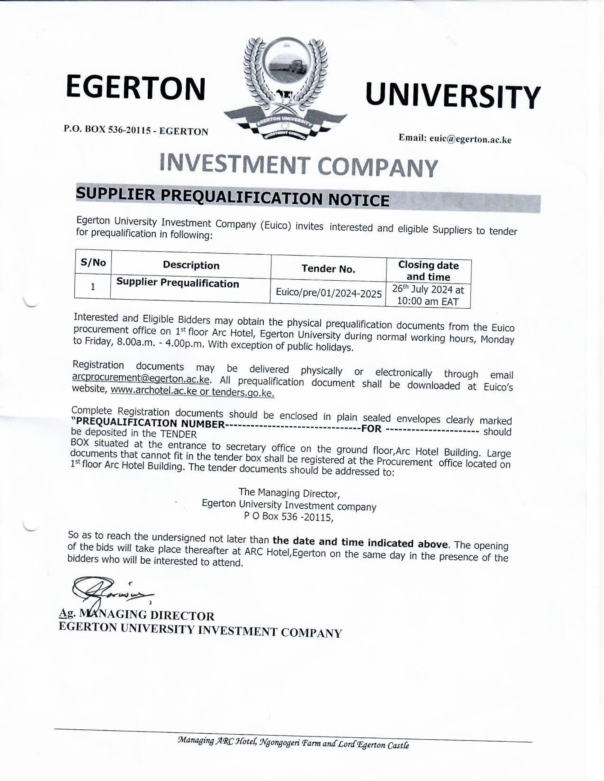 Supplier Prequalification NOTICE 1